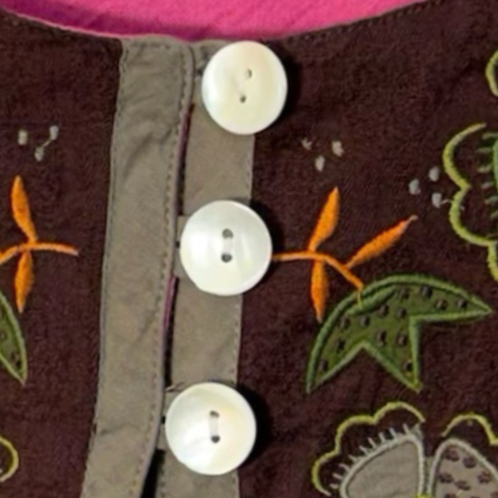 Gudrun Sjoden 100% Organic Cotton Brown Embroidered Vest with Pink Lining - Picture 7 of 16